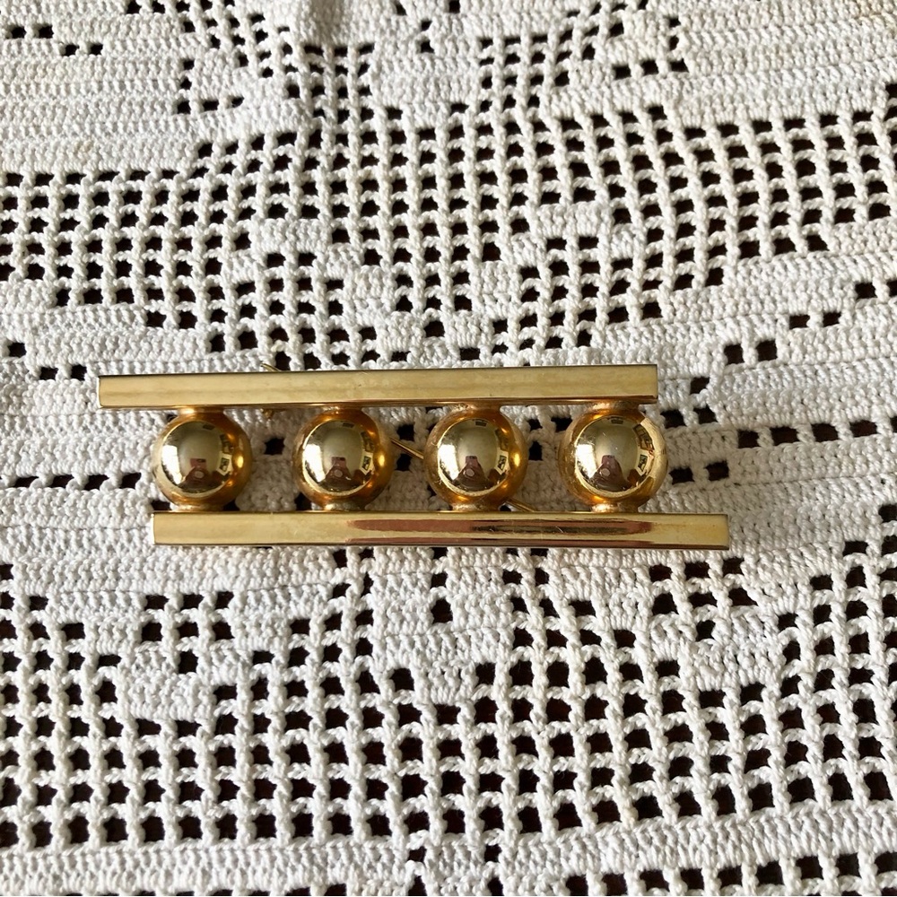 Modernist Bar Brooch polished spheres Parallel Bars Geometric